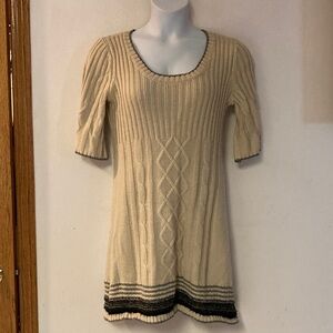 3 for $15 fits L - Beige Short Sleeve Mid Thigh Length Sweater Dress Tunic Top